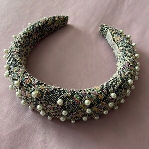Colourful head band with pearls tweed hair accessories headband